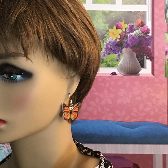 Monarch Butterfly Acrylic Earrings - Picture 2 of 8